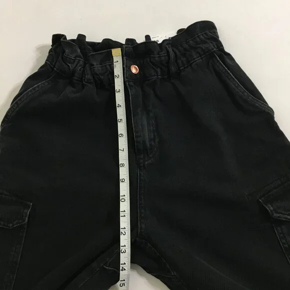 ZARA High Waist Baggy Fit Paper Bag Carrot Leg Ankle Rigid Black Womens 6 - Picture 14 of 16